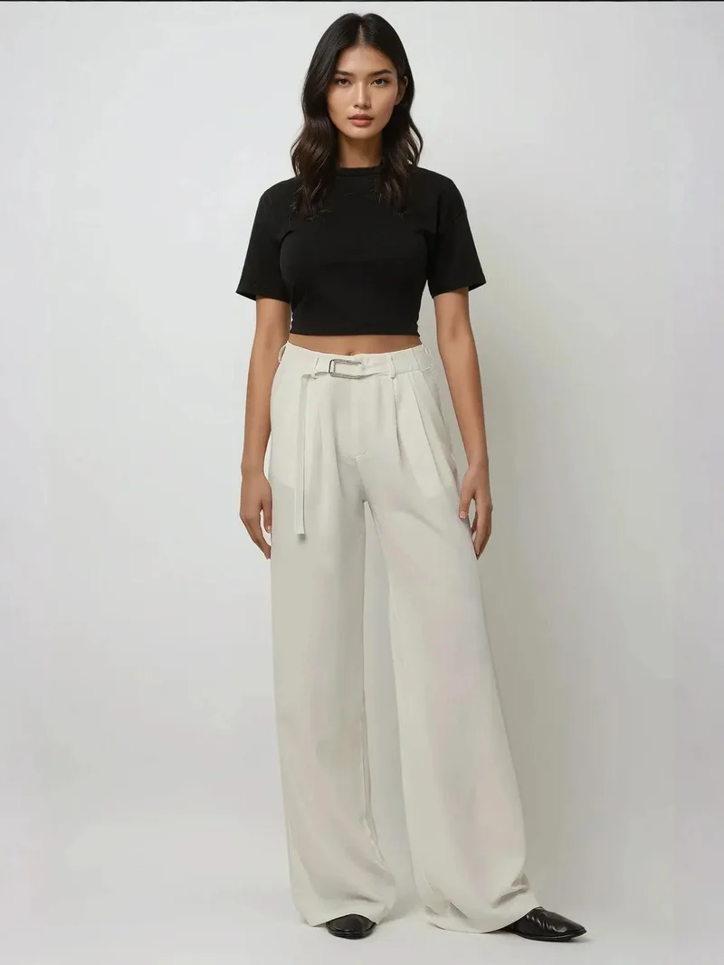 هيكاب High Waist Pleated Wide Leg Trousers