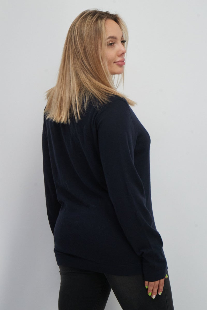 ESPRIT سويت شيرت نسائي بياقة دائرية سادة، أزرق داكن - Image 3