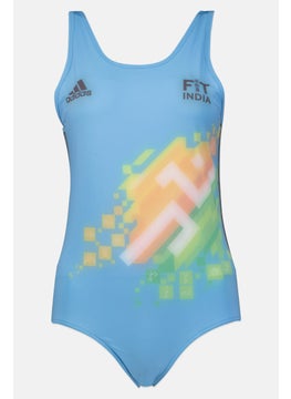 Adidas Women Graphic Print One Piece, Light Blue  - Image 1