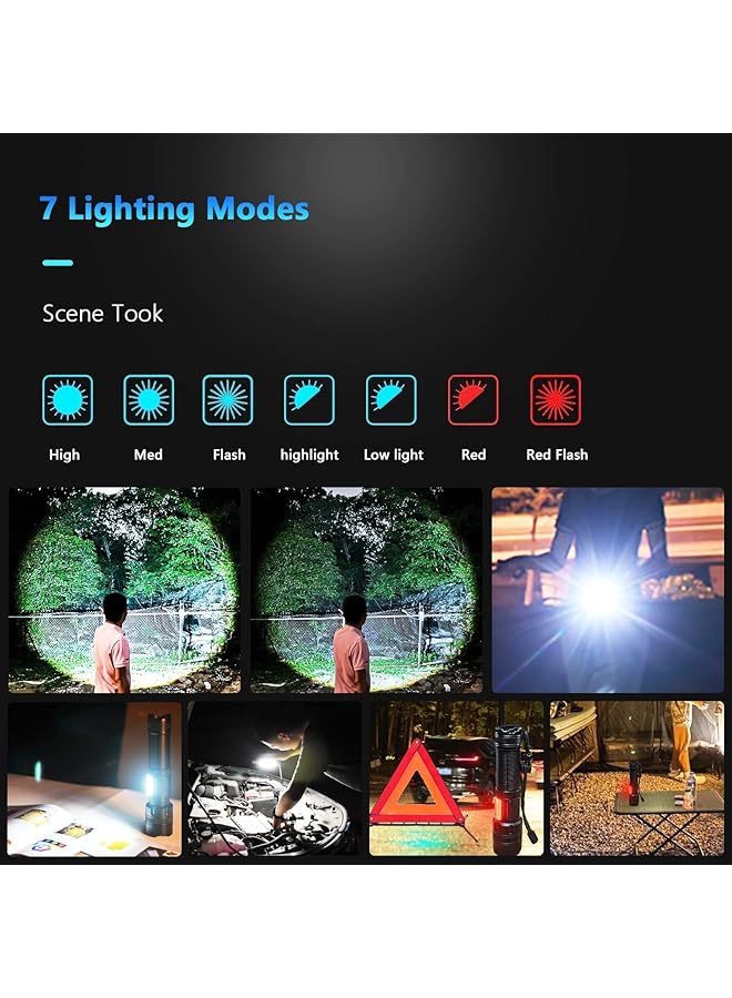 Rechargeable LED Torch Flashlight High 30000 Lumens Brightest Torch Light with 7 Modes Zoomable Waterproof High Power Flashlight for Camping Dog Walking Emergencies - Image 3