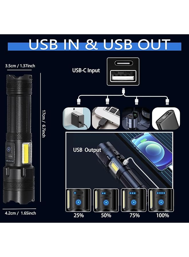 Rechargeable LED Torch Flashlight High 30000 Lumens Brightest Torch Light with 7 Modes Zoomable Waterproof High Power Flashlight for Camping Dog Walking Emergencies - Image 2