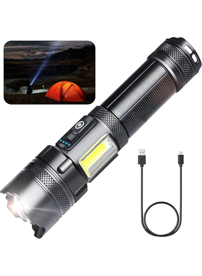 Rechargeable LED Torch Flashlight High 30000 Lumens Brightest Torch Light with 7 Modes Zoomable Waterproof High Power Flashlight for Camping Dog Walking Emergencies - Image 1