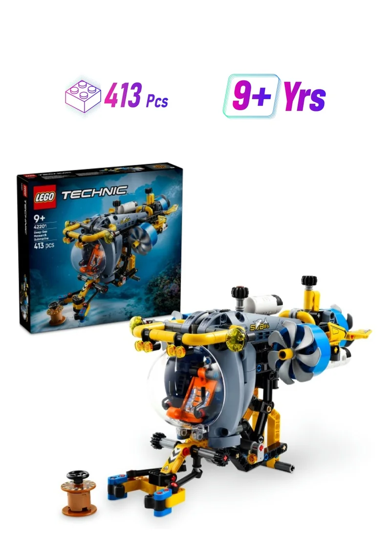 ليغو Technic Deep-Sea Research Submarine Toy - Vehicle Set with Spinning propellers, Air tanks and a cockpit for Imaginative Play - Birthday Gift for 9+ Year Old Boys & Girls 42201 (413 pieces)