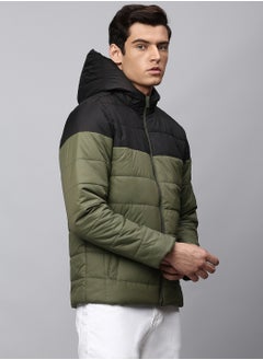 Dennis Lingo Olive Regular Fit Men's Colourblocked Hooded Polyester Jacket with Zipper Closure  - Image 5