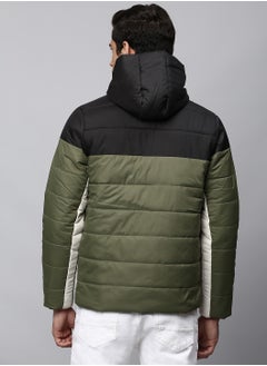 Dennis Lingo Olive Regular Fit Men's Colourblocked Hooded Polyester Jacket with Zipper Closure  - Image 3