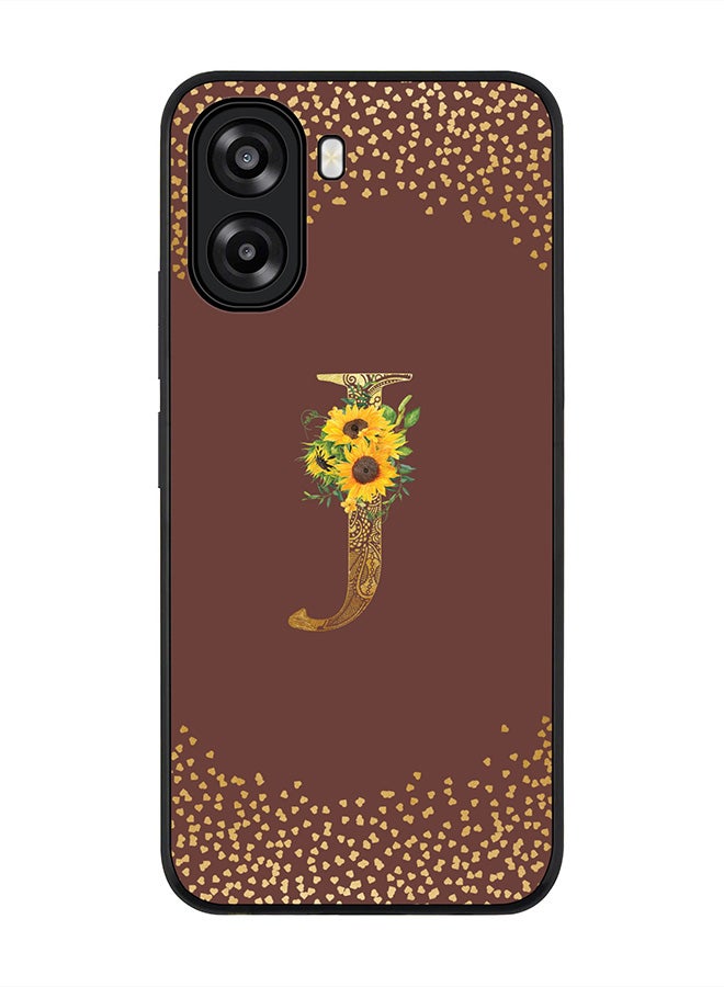 Stylizedd For Oppo A6t 5G / A6t 4G Case,Slim fit Camera Protection, Shockproof Thin Phone cover  - Custom Floral Monogram - J  (Brown ) - Image 1