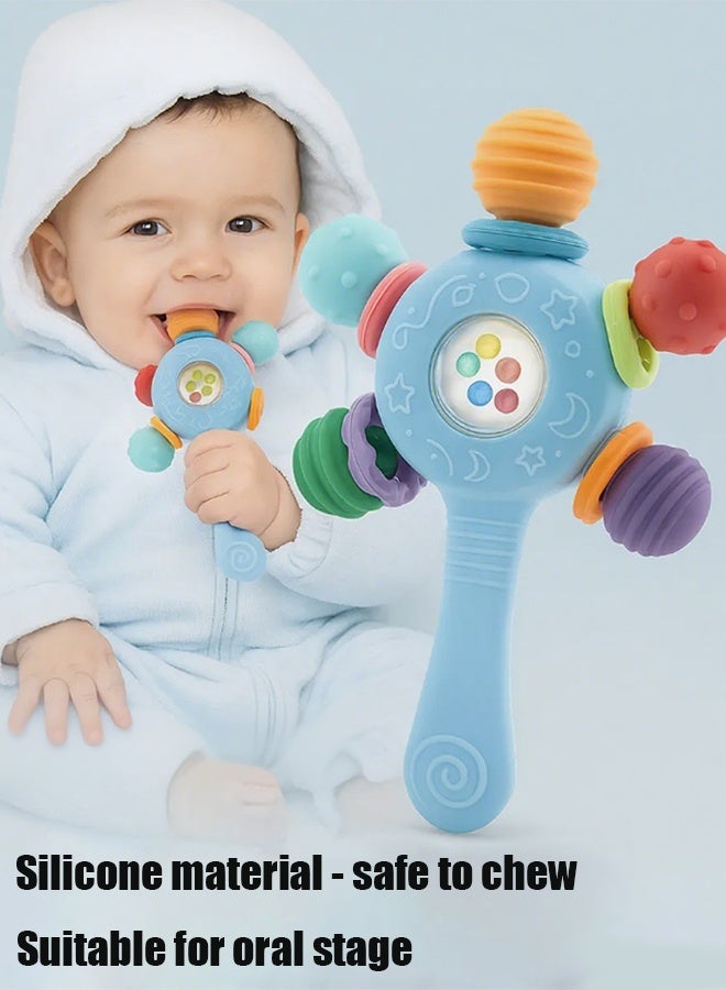 Berma Baby خشخشة الأطفال، ألعاب التسنين التعليمية المبكرة، ألعاب التسنين الحسية، تخفيف إزعاج التسنين عند الأطفال، ألعاب التعليم المبكر لكرة اليد، ألعاب خشخيشة للمضغ من الفئة الغذائية، مناسبة للأطفال بعمر 0+ أشهر (أزرق) - Image 2