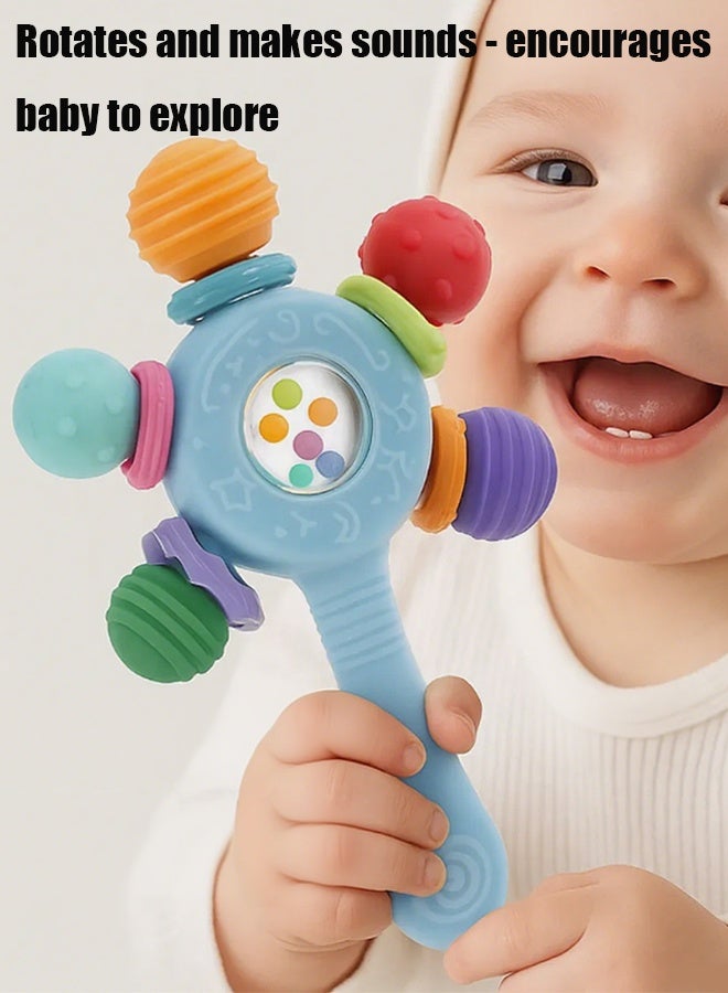 Berma Baby خشخشة الأطفال، ألعاب التسنين التعليمية المبكرة، ألعاب التسنين الحسية، تخفيف إزعاج التسنين عند الأطفال، ألعاب التعليم المبكر لكرة اليد، ألعاب خشخيشة للمضغ من الفئة الغذائية، مناسبة للأطفال بعمر 0+ أشهر (أزرق) - Image 5