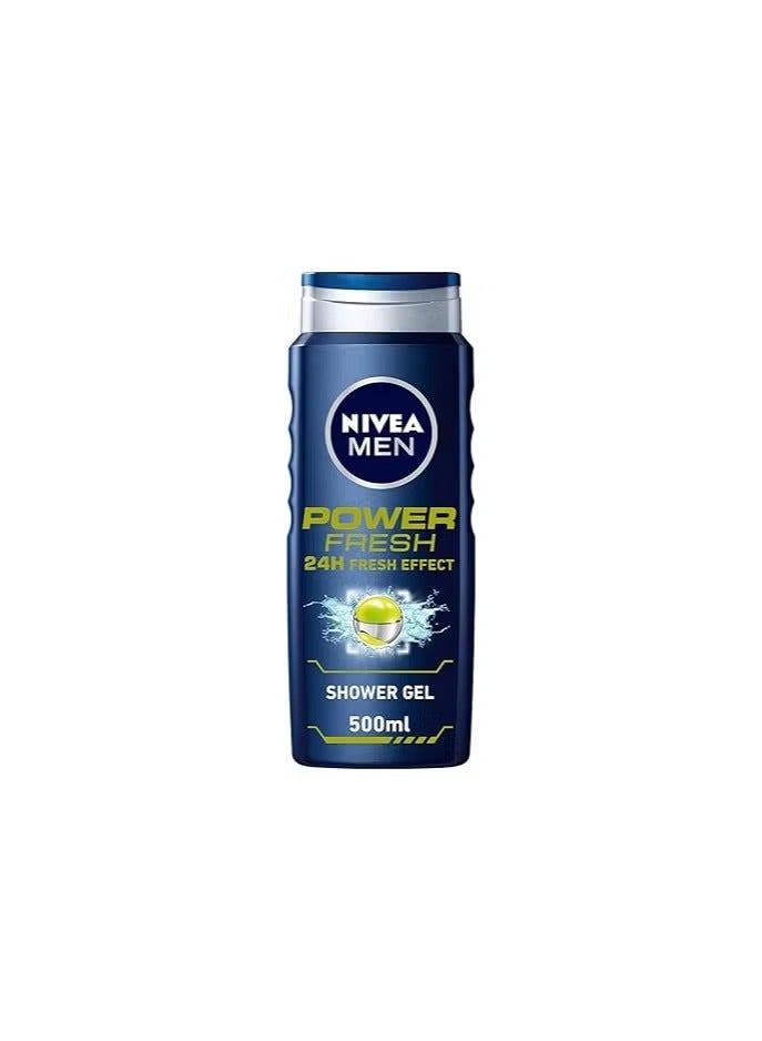 Nivea MEN 3in1 Shower Gel Body Wash, Power Fresh 24h Fresh Effect Citrus Scent, 500ml