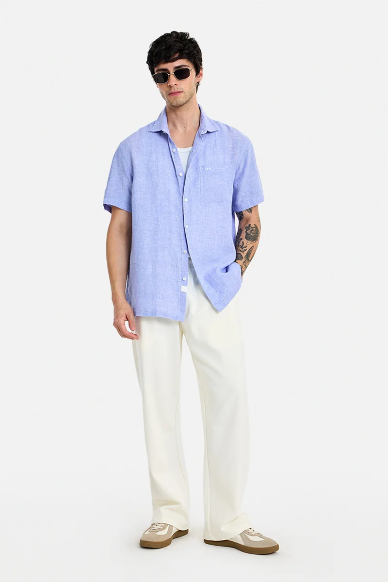 سنيتش Light Blue Solid Half Sleeve Regular Fit Shirt