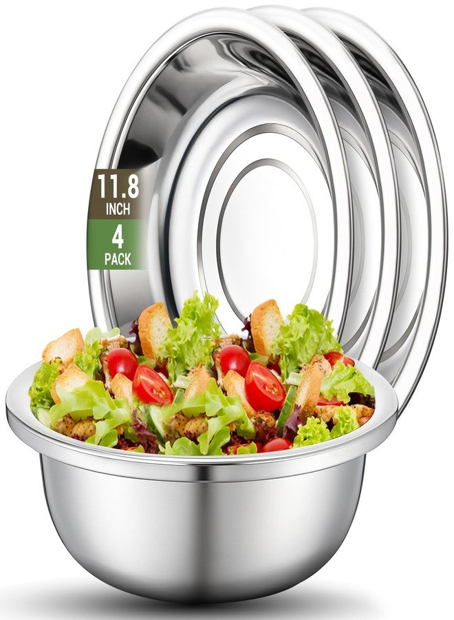 Offiper 304(18/8) Large Stainless Steel Mixing Bowls Set, 4 Pack 11.8" 5.29 Quart Big Silver Metal Food Prep Baking Bowl Heavy Duty with Flat Base for Kitchen Cooking Serving Storage Dishwasher Safe - Image 1