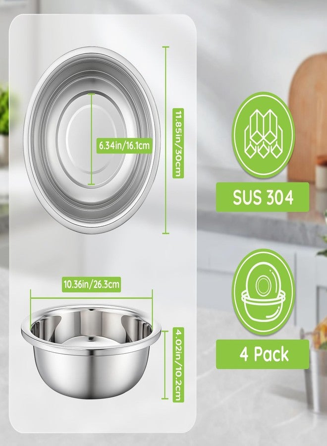 Offiper 304(18/8) Large Stainless Steel Mixing Bowls Set, 4 Pack 11.8" 5.29 Quart Big Silver Metal Food Prep Baking Bowl Heavy Duty with Flat Base for Kitchen Cooking Serving Storage Dishwasher Safe - Image 2