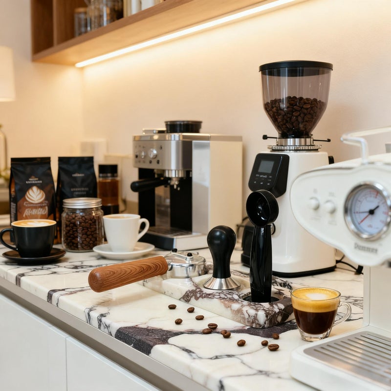 Artisanal Abode Coffee Press Pad Natural Marble Holder Espresso Coffee Machine Handle Organiser Plate Powder Hammer Storage Stand Tamper Mat Barista Tool Home Kitchen Coffee Shop Station - Image 3