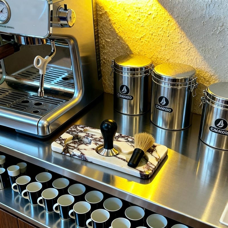 Artisanal Abode Coffee Press Pad Natural Marble Holder Espresso Coffee Machine Handle Organiser Plate Powder Hammer Storage Stand Tamper Mat Barista Tool Home Kitchen Coffee Shop Station - Image 2