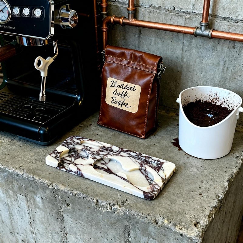 Artisanal Abode Coffee Press Pad Natural Marble Holder Espresso Coffee Machine Handle Organiser Plate Powder Hammer Storage Stand Tamper Mat Barista Tool Home Kitchen Coffee Shop Station - Image 5