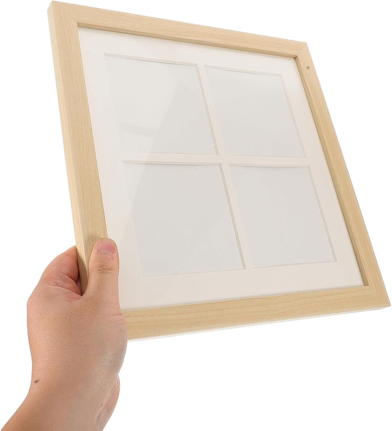 Homoyoyo Floating Canvas Picture Frame Collage, 4-section 10x10cm Square Wooden Frame, Natural Beige, Wall Mount and Desktop Display for Art Photos and DIY Oil Paintings - Image 3