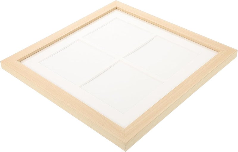 Homoyoyo Floating Canvas Picture Frame Collage, 4-section 10x10cm Square Wooden Frame, Natural Beige, Wall Mount and Desktop Display for Art Photos and DIY Oil Paintings - Image 1