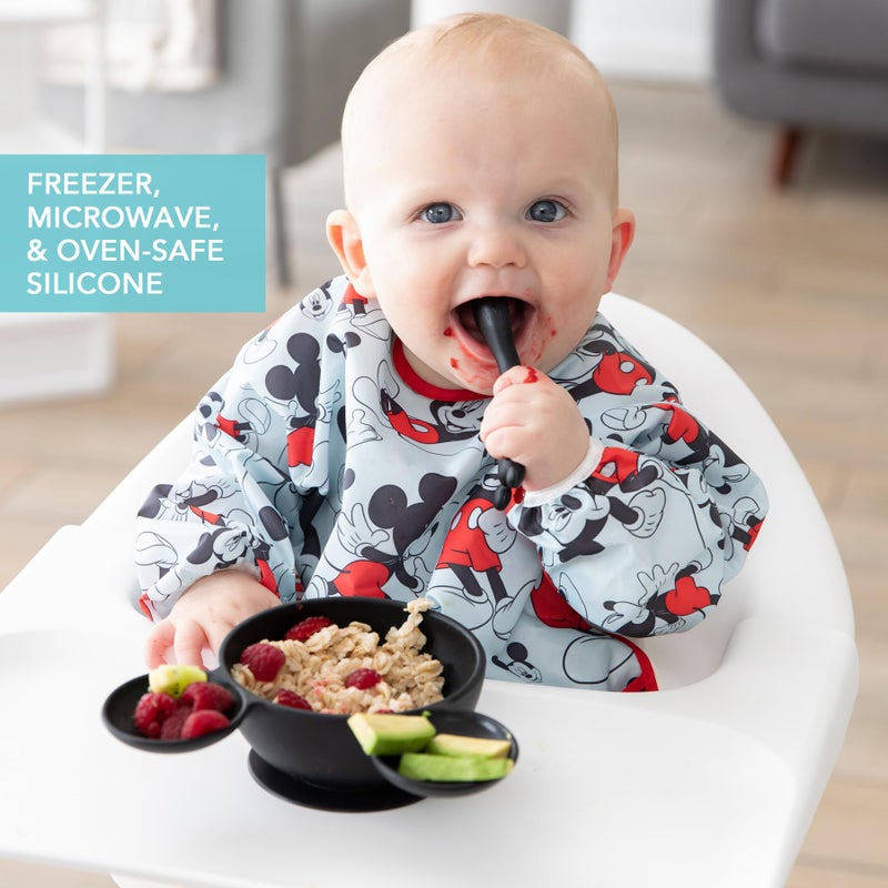Bumkins Disney Mickey Mouse Bowl, Silicone First Feeding Set with Suction, Includes Spoon, Training Essentials for Baby-Led Weaning, Toddler Self-Feeding, Babies Eating at 4 Mos Up, Black - Image 4