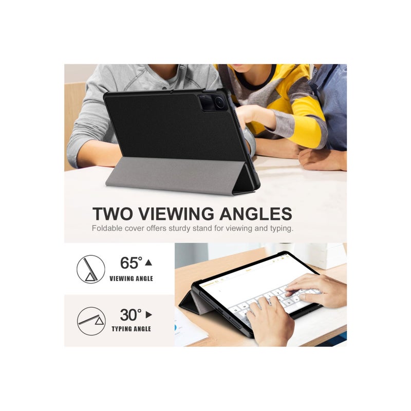 SOLARAE غطاء ذكي متين لجهاز Redmi Pad SE، غطاء قابل للطي 11 بوصة مع حامل، غطاء ثلاثي قابل للتخصيص مع خاصية الاستيقاظ/النوم التلقائي، غلاف نحيف وخفيف الوزن لجهاز التابلت، غلاف من جلد PU لجهاز Xiaomi Redmi Pad SE 2023، أسود - Image 3