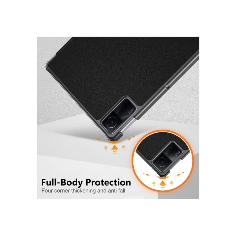 SOLARAE غطاء ذكي متين لجهاز Redmi Pad SE، غطاء قابل للطي 11 بوصة مع حامل، غطاء ثلاثي قابل للتخصيص مع خاصية الاستيقاظ/النوم التلقائي، غلاف نحيف وخفيف الوزن لجهاز التابلت، غلاف من جلد PU لجهاز Xiaomi Redmi Pad SE 2023، أسود - Image 5
