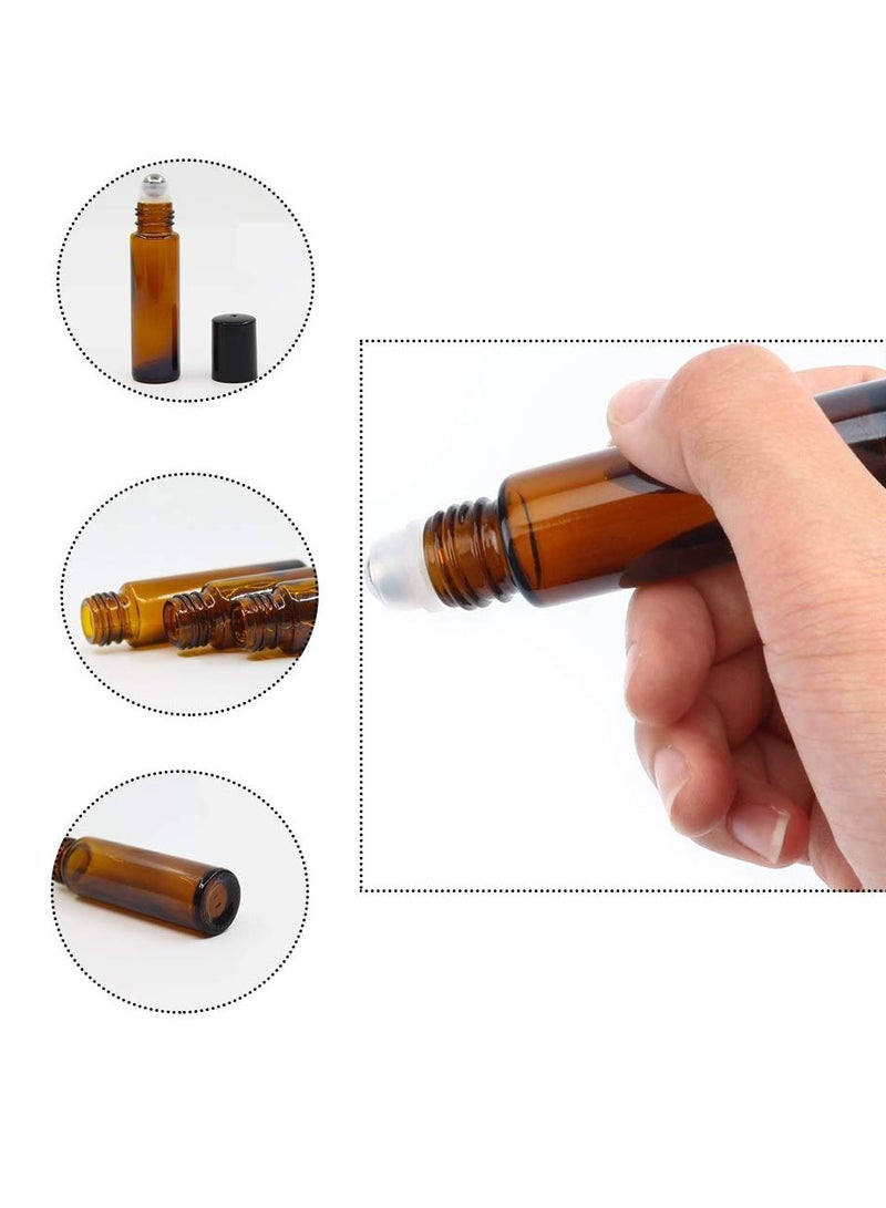10 قطع من زجاجات الزيت العطري العنبر الأسطوانية 10 مل لفة زجاجية فارغة قابلة لإعادة الملء على الزجاجات - Image 2