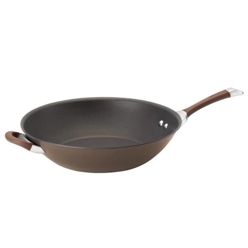Circulon Symmetry Hard Anodized Nonstick Stir Fry Wok Pan with Helper Handle 14 Inch Chocolate