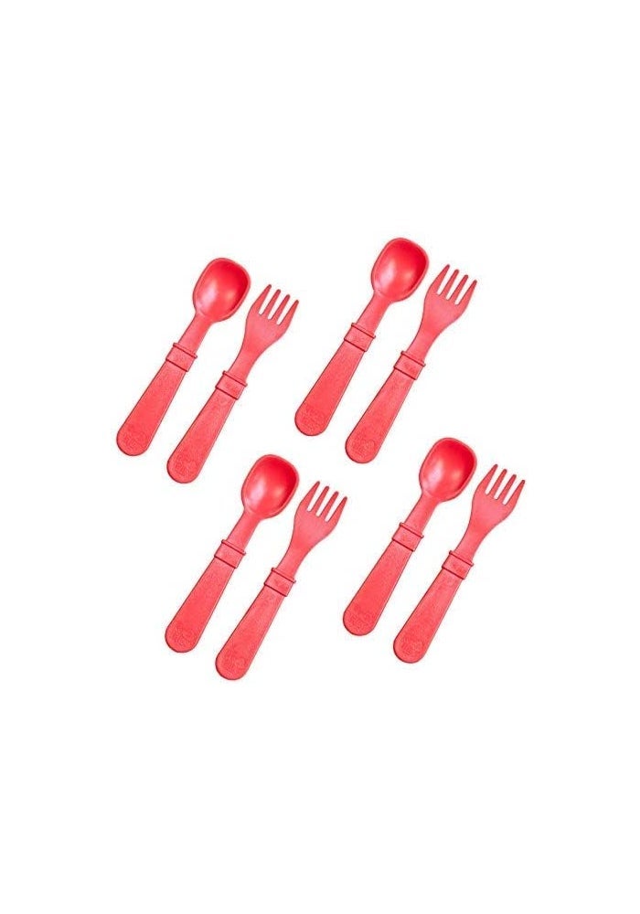 Replay Re Play Toddler Forks and Spoons Set - 8 Pieces in Red - Image 1