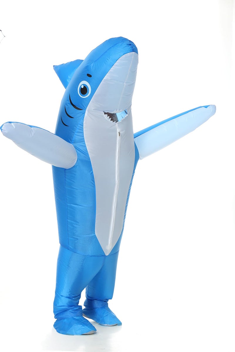 Ouksma Inflatable Shark Adult Air Blow Up Halloween Costume Animal Festival Cosplay Party (Blue/White) - Image 1