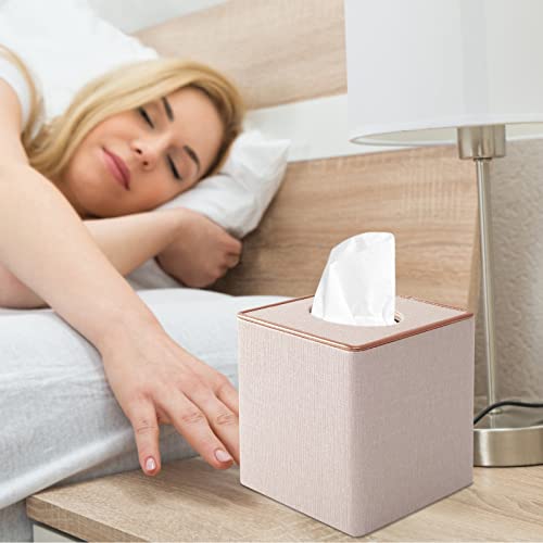 XNONE Tissue Box Cover Square Tissue Box Holder PU Leather Facial Organizer with Magnetic Bottom,Decorative Napkin Caddy for Vanity Dresser Night Stand Table Countertop Home Office Car,Beige - Image 5