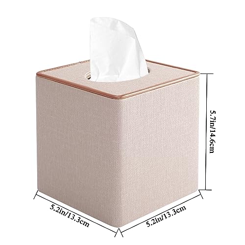 XNONE Tissue Box Cover Square Tissue Box Holder PU Leather Facial Organizer with Magnetic Bottom,Decorative Napkin Caddy for Vanity Dresser Night Stand Table Countertop Home Office Car,Beige - Image 3