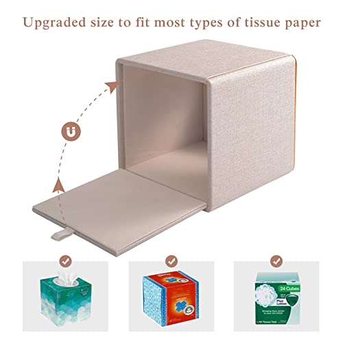 XNONE Tissue Box Cover Square Tissue Box Holder PU Leather Facial Organizer with Magnetic Bottom,Decorative Napkin Caddy for Vanity Dresser Night Stand Table Countertop Home Office Car,Beige - Image 4