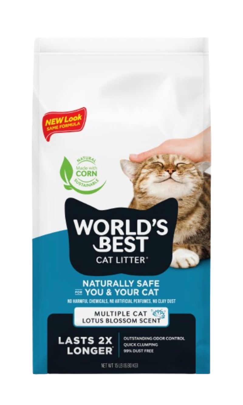 WORLD'S BEST CAT LITTER Multiple Cat Lotus Blossom Scented 15-Pounds - Natural Ingredients, Quick Clumping, Flushable, 99% Dust Free & Made in USA - Floral Fragrance & Long-Lasting Odor Control - Image 1