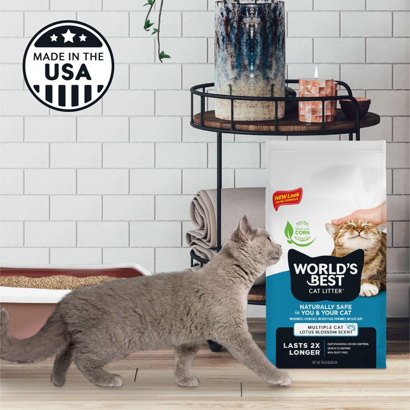 WORLD'S BEST CAT LITTER Multiple Cat Lotus Blossom Scented 15-Pounds - Natural Ingredients, Quick Clumping, Flushable, 99% Dust Free & Made in USA - Floral Fragrance & Long-Lasting Odor Control - Image 4