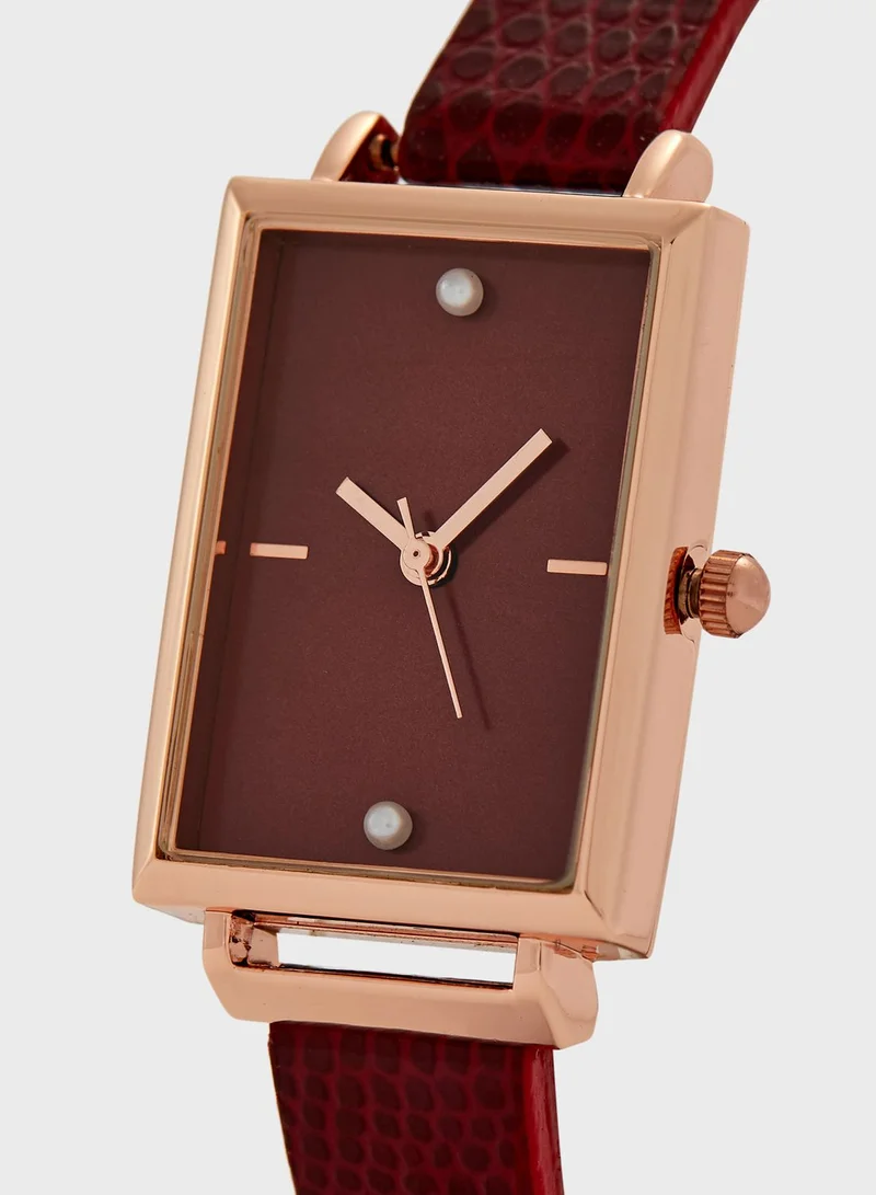 ELLA Pearl Detail Rectangle Watch