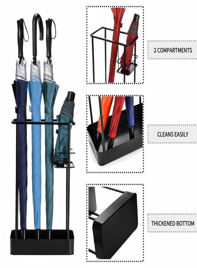 Mezchi حامل مظلات ميزتشي للمداخل الداخلية، حامل مظلات معدني للمداخل مع رف، 17 × 11.2 × 6 بوصات، حامل عصا لتخزين المظلات، مكتب، أسود، مستطيل - Image 4