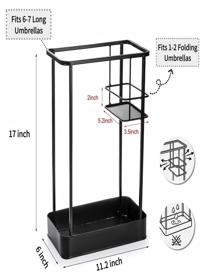 Mezchi حامل مظلات ميزتشي للمداخل الداخلية، حامل مظلات معدني للمداخل مع رف، 17 × 11.2 × 6 بوصات، حامل عصا لتخزين المظلات، مكتب، أسود، مستطيل - Image 3