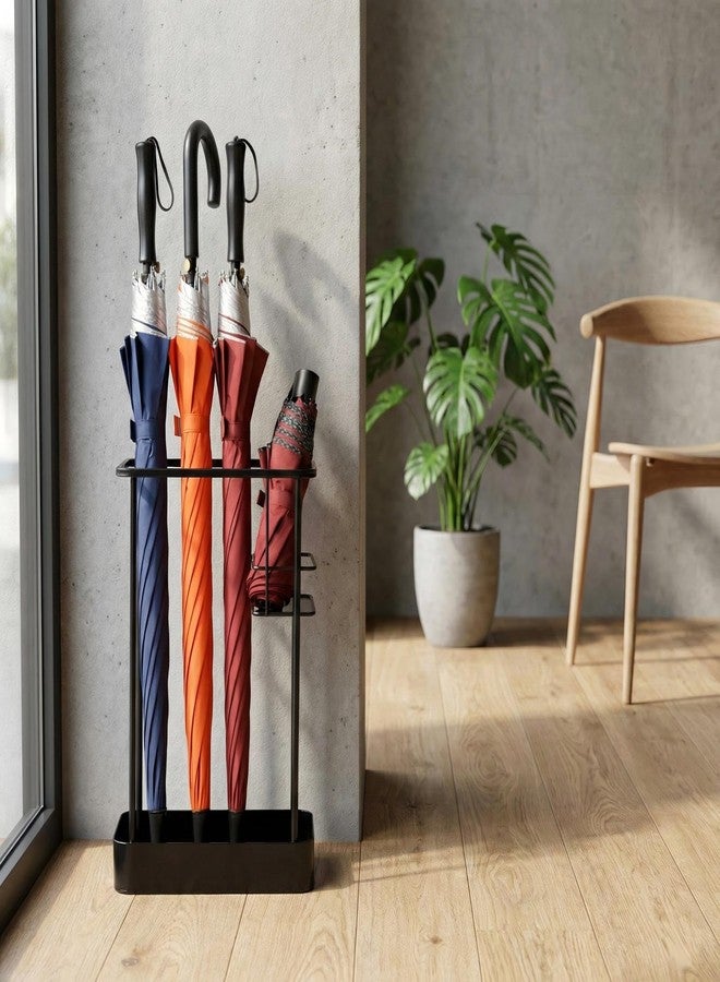 Mezchi حامل مظلات ميزتشي للمداخل الداخلية، حامل مظلات معدني للمداخل مع رف، 17 × 11.2 × 6 بوصات، حامل عصا لتخزين المظلات، مكتب، أسود، مستطيل - Image 5