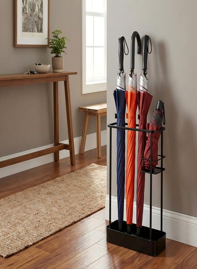 Mezchi حامل مظلات ميزتشي للمداخل الداخلية، حامل مظلات معدني للمداخل مع رف، 17 × 11.2 × 6 بوصات، حامل عصا لتخزين المظلات، مكتب، أسود، مستطيل - Image 2