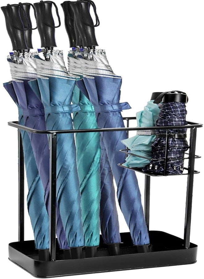 Mezchi حامل مظلات ميزتشي للمداخل الداخلية، حامل مظلات معدني للمداخل مع رف، 17 × 11.2 × 6 بوصات، حامل عصا لتخزين المظلات، مكتب، أسود، مستطيل - Image 1