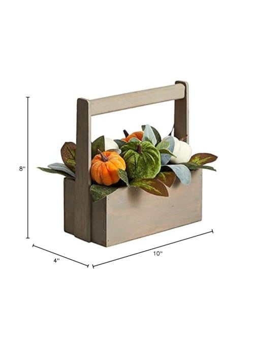 Nearly Natural Nearly Natural 10in. Fall Pumpkin Artificial Autumn Arrangement in Wood Basket  - Image 5