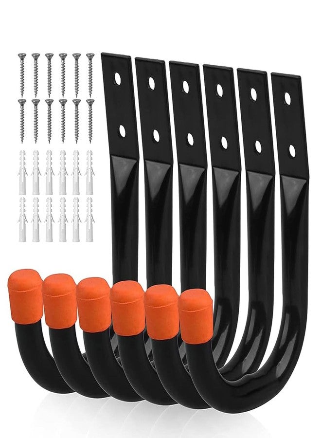 Serplex Heavy Duty Garage Hooks For Hanging,6Pcs Metal Utility Hooks Garage Wall Storage Hooks,Ladder Hooks,Wall Mount J Utility Hooks With Wall Anchors & Screws,Metal Hooks For Garage,Garden - Black - Image 1