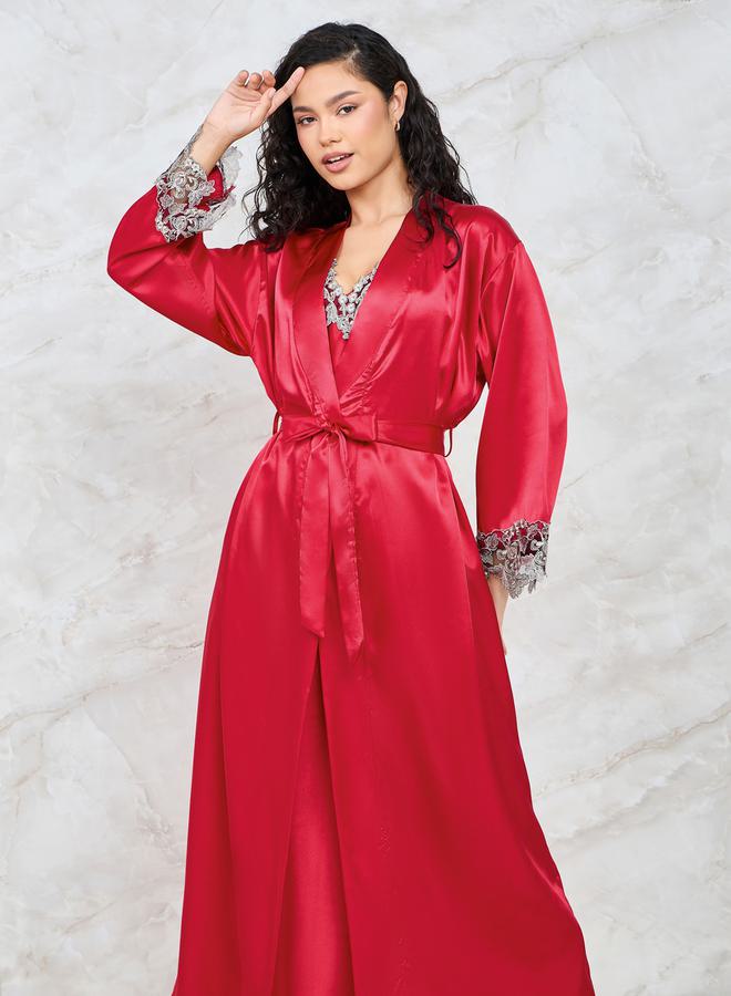 Styli Pack of 2 - Embroidered Trim Maxi Slip Dress & Robe  - Image 3