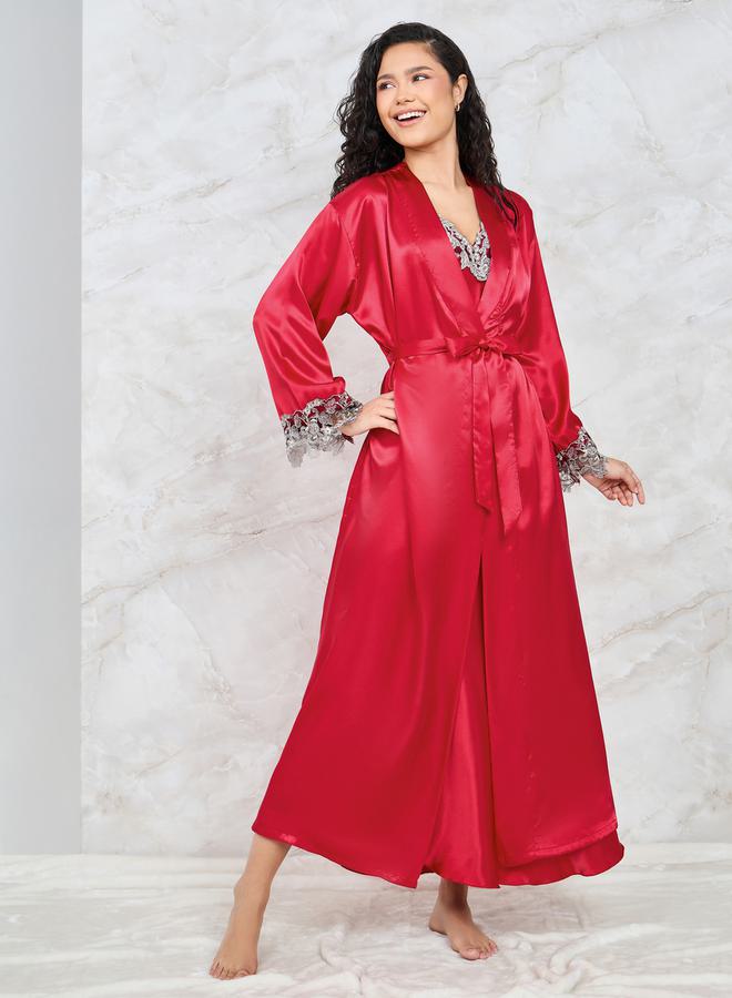 Styli Pack of 2 - Embroidered Trim Maxi Slip Dress & Robe  - Image 2