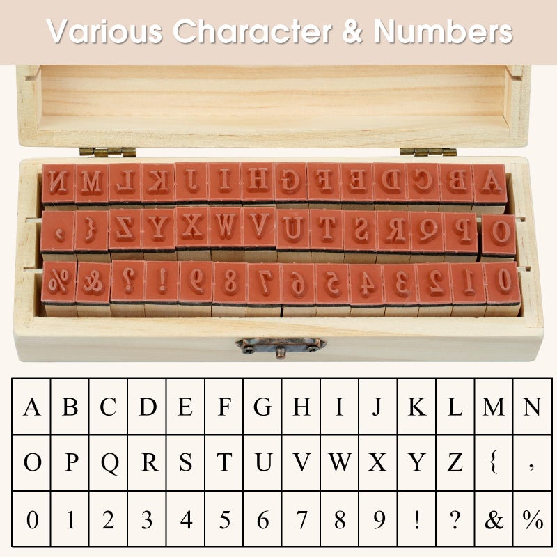 Opvixi 42 Pcs Letter Stamps, Rubber Stamps Alphabet Stamps, Wooden Stamps Number Alphabet Letter Symbol Set for DIY Crafting, Scrapbooking Supplies, Card Making - Image 4
