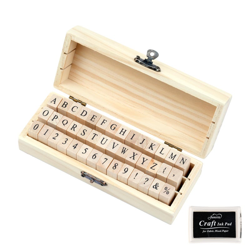 Opvixi 42 Pcs Letter Stamps, Rubber Stamps Alphabet Stamps, Wooden Stamps Number Alphabet Letter Symbol Set for DIY Crafting, Scrapbooking Supplies, Card Making - Image 1