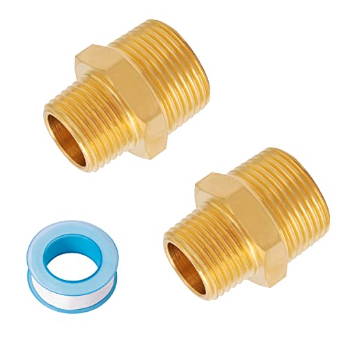SUNGATOR 3/4 Inch NPT x 1/2 Inch Male Hex Nipple Reducer, 3/4'' to 1/2'' Male Brass Pipe Fitting Adapters, Brass Hex Nipple Reducing Connectors with Sealing Tape (4 Pack) - Image 1