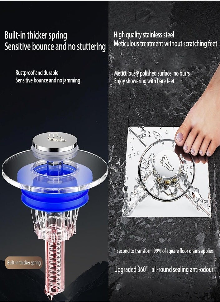 XVersion Odor Floor Drain Plug Stainless Steel Bouncy Odor Proof Floor Drain, Removable Strainer Cover, Anti-Clogging Floor Drain with Deodorizing Copper Core Tub Drain Stopper  - Image 3