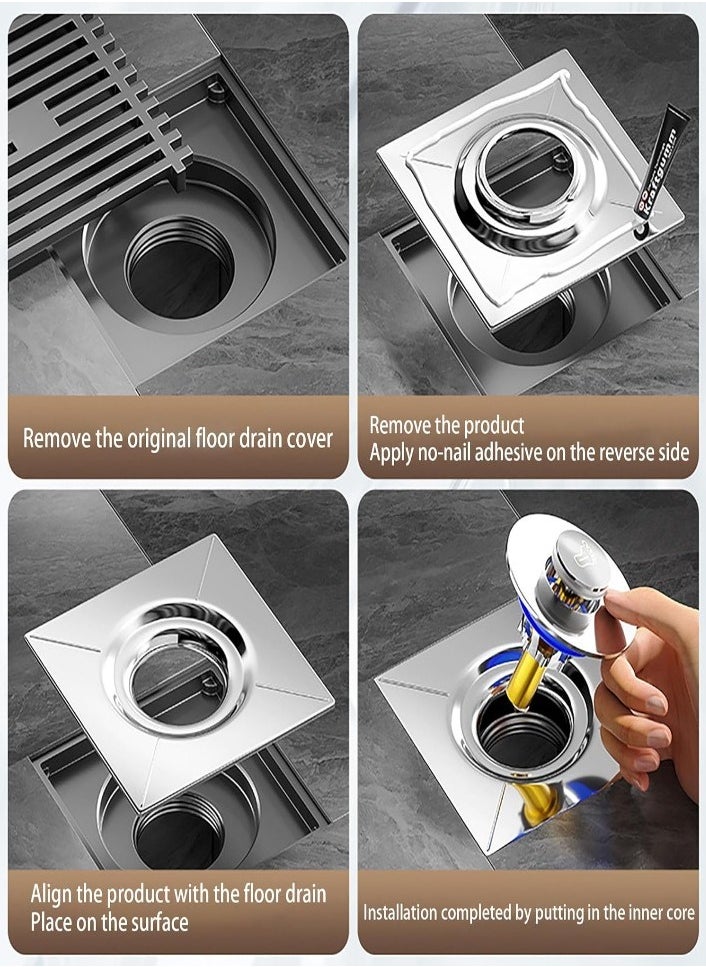 XVersion Odor Floor Drain Plug Stainless Steel Bouncy Odor Proof Floor Drain, Removable Strainer Cover, Anti-Clogging Floor Drain with Deodorizing Copper Core Tub Drain Stopper  - Image 4