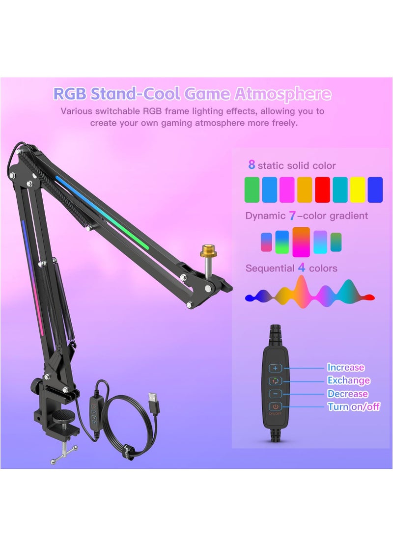 شو وو - حامل ميكروفون قابل للتعديل مع ضوء RGB لـ HyperX QuadCast/Blue Yeti/Shure SM7B/Rode NT1، حامل مقص معلق قابل للتدوير لبث الألعاب وتسجيل YouTube - Image 1