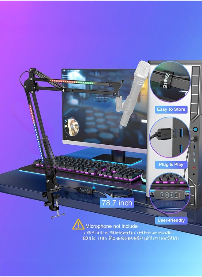 شو وو حامل ميكروفون قابل للتعديل مع ضوء RGB لـ HyperX QuadCast/Blue Yeti/Shure SM7B/Rode NT1، حامل مقص معلق قابل للتدوير لبث الألعاب وتسجيل YouTube  - Image 2